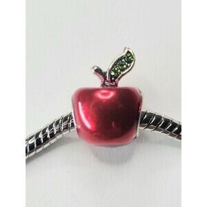 NWT For Pandora Bracelets Candy Apple Red Charm For Teachers Green Rhinestones